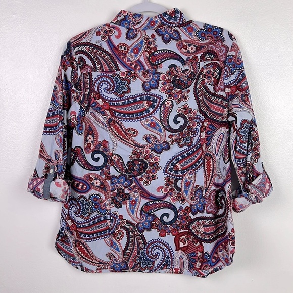 Tommy Hilfiger New Women's M Paisley Print Long Sleeve Roll-up Tab Button Shirt - Picture 2 of 8